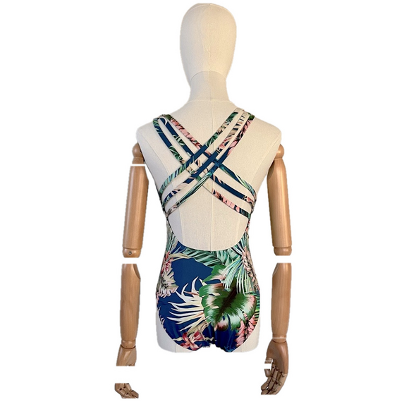 La Blanca Swimsuit V Neck One Piece Tropical Print New 6 - Picture 5 of 13